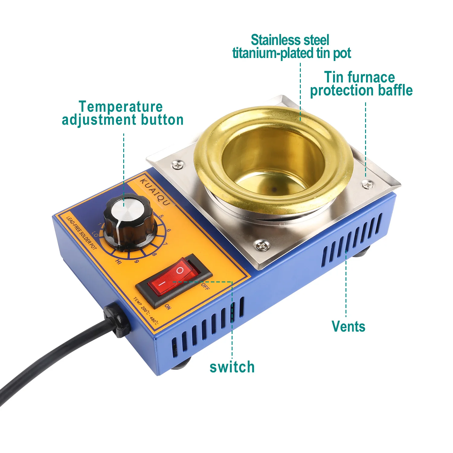 KUAIQU-Olla de soldadura con control de temperatura, 220V, 150W, 200W, 250W, 300W, horno de fusión sin plomo, baño para soldar