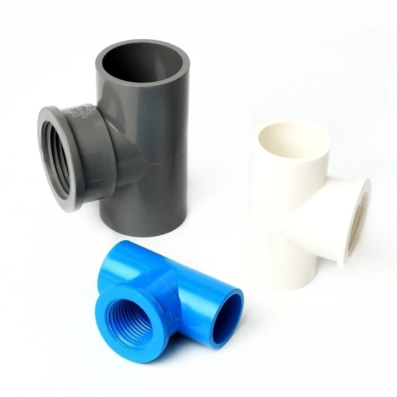 1PC 1/2 3/4 1 To 20 25 32mm PVC Pipe Female Thread Tee Connector Garden Irrigation Water Supply Pipe Fitting Fish Tank Connector