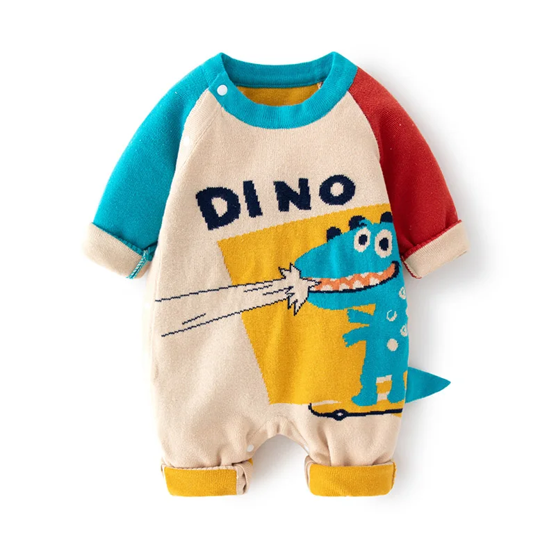 

Cute Cartoon Dinosaur Cotton Newborn Baby Sweater Romper Knitted Sweater Long Sleeve Jumpsuit Outfits