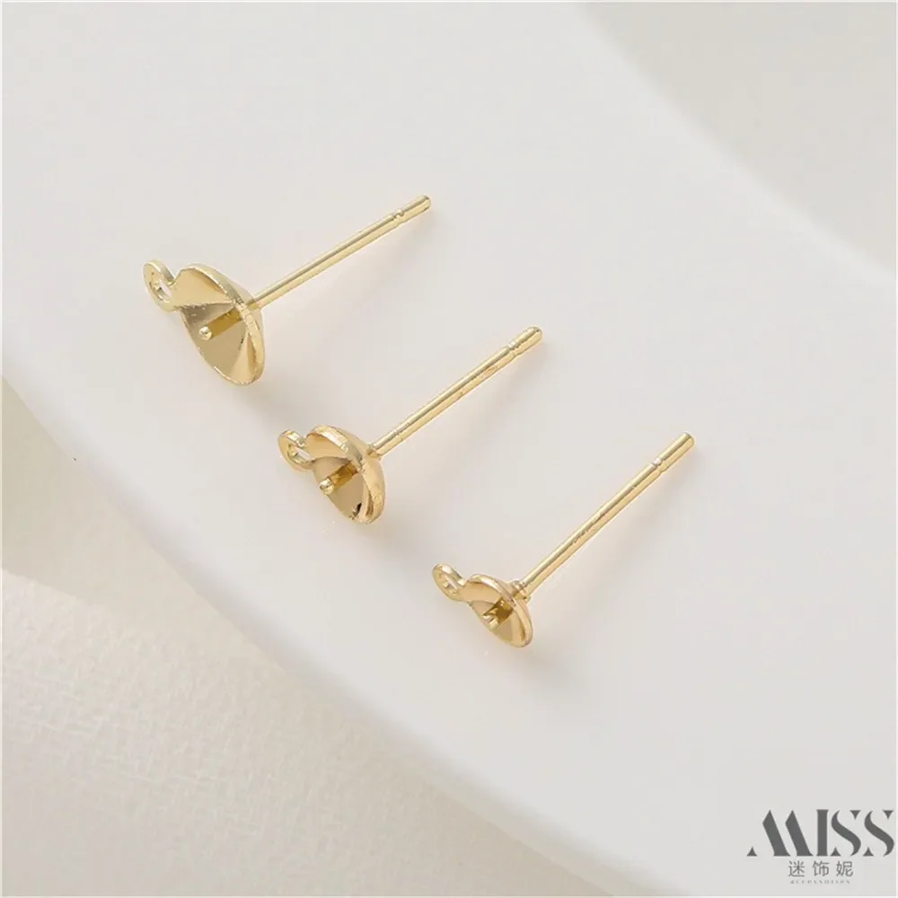 

14K Gold-plated Bowl Holder S925 with Hanging Rings Ear Pins Silver Needles DIY Handmade Ear Studs Ear Holders Jewelry Accessori