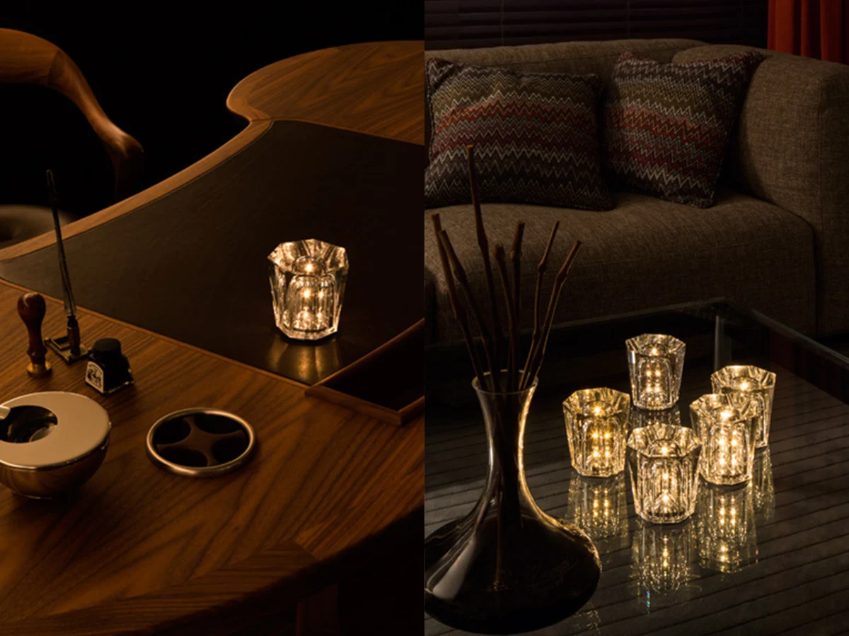 Crystal glass diamond cut LED night light, waterproof romantic high-end