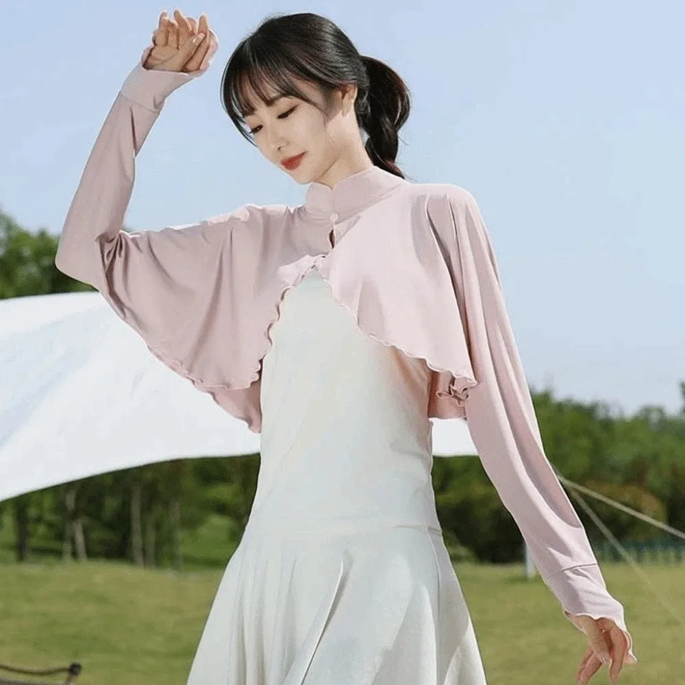 

Sweet Solid Color Summer Sunscreen Shawl Sunshade Cloak Long Sleeve Ice Silk Cape Thin Crop Top Sun Protection Clothing Running
