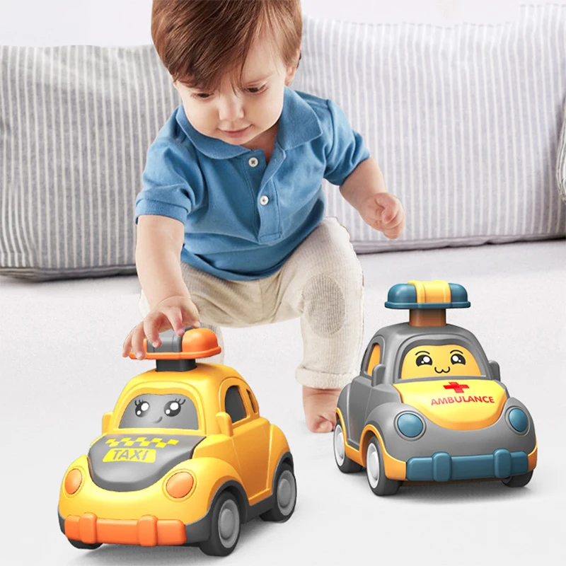 Children Toy Cartoon Cars Cute Pull Back Mini Vehicles Press Go Taxi Ambulance Fire Truck Model Educational Set for Kids Boys