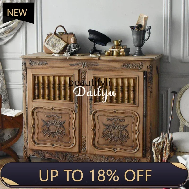 

P178 French Retro Storage Cabinet Western Antique Sideboard Mid-century Style Solid Wood Storage Cabinet