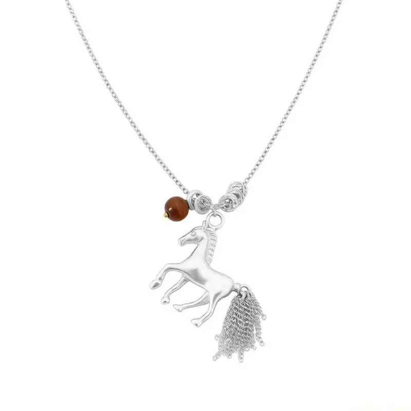 31BF Adjustable Tassels Design Necklace With Symbolic Horse Charm For Courage