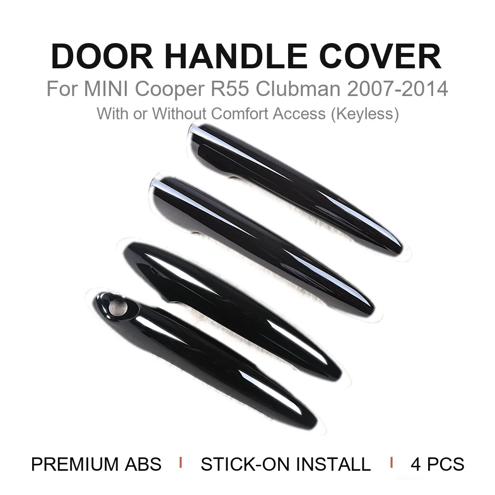PC Material Solid Color Door Handle Cover Sticker 4pcs Set Stick-on Keyless Non-Keyles For MINI Cooper R55 Clubman 2008-2014