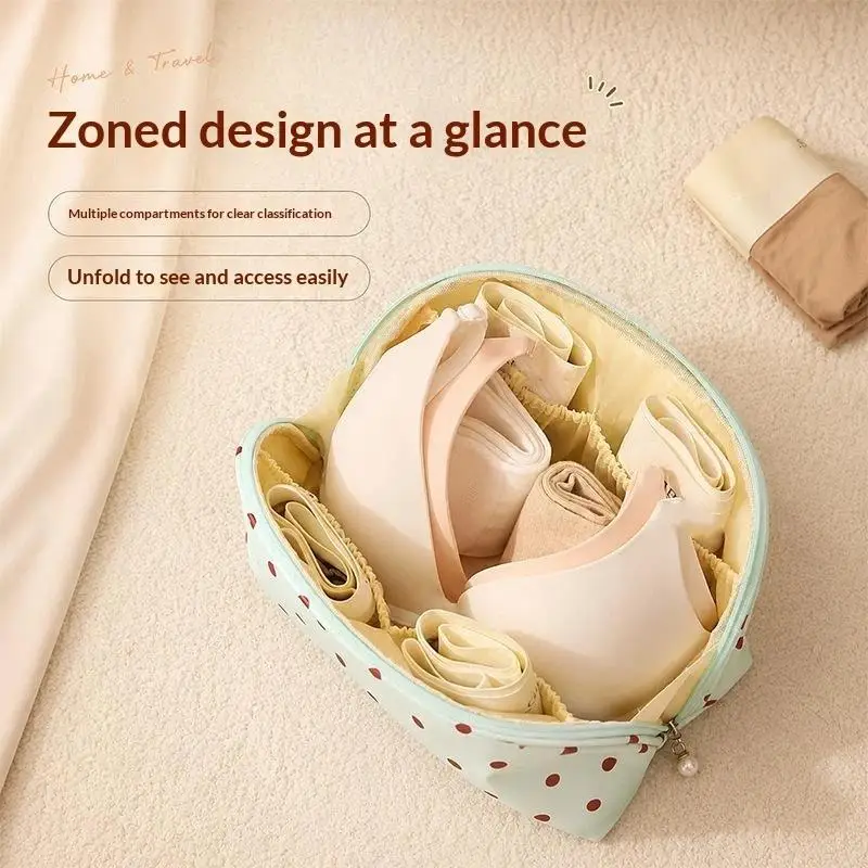 1 Stück Reise-Organizer-Tasche für BHs und Socken, wasserdichte Tasche mit Punktmuster, Aufbewahrungstasche für Unterwäsche mit separaten Fächern. – Detail 2