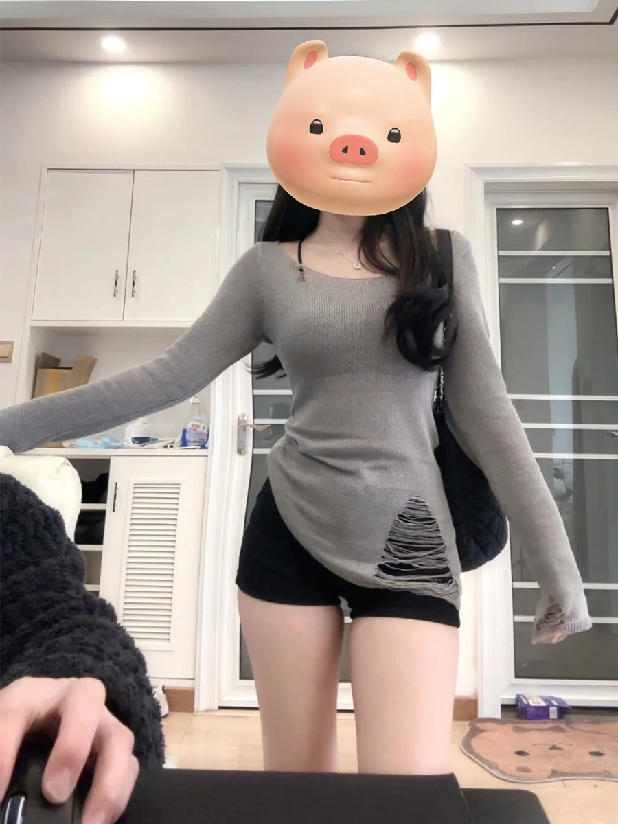 

Korean Style Sweet Long Sleeve Knitted Sweater Women's Summer Thin Sun Protection Slimming Stylish Top Trendy Straight Tube