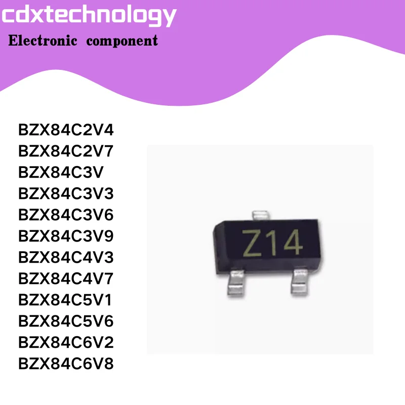 ไดโอด SMD 100ชิ้น/ล็อต BZX84C3V3 V6/3/4 V7/5 V1/5 V6/7 V5 10 v12v15v18v SOT23