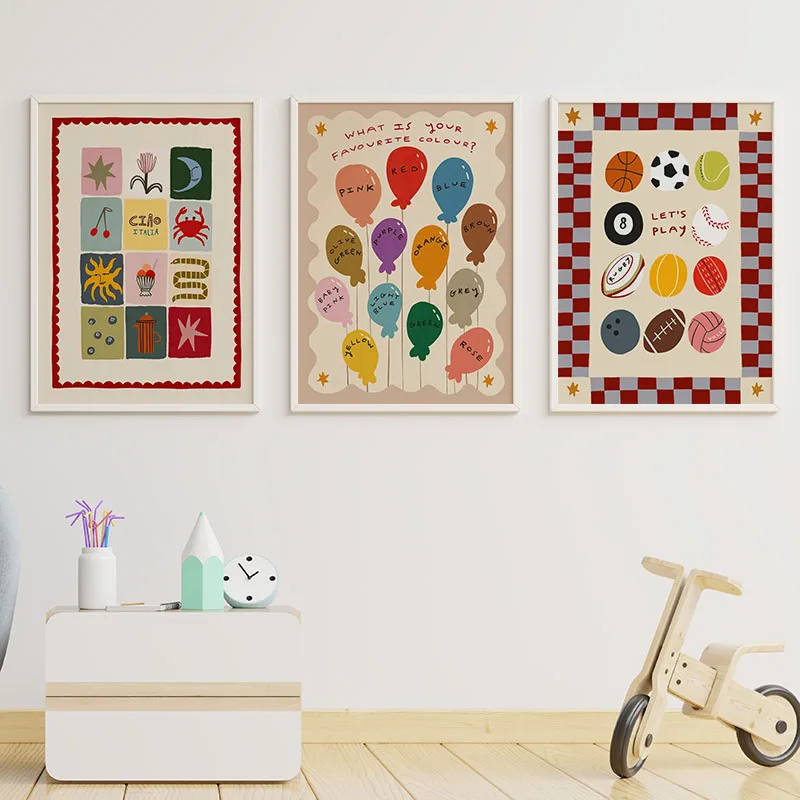 Balloon Sun Moon Alphabet Canvas Prints Nursery Toddler Bedroom Poster Magical Colorful Wall Art Cute Kid's Play Room Home Decor