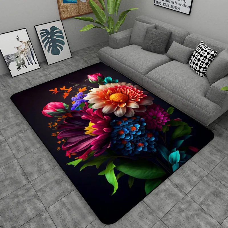 Rose Camellia Lily Sunflower Tulip Carpet Living Room Bedroom Flower Floor Mat