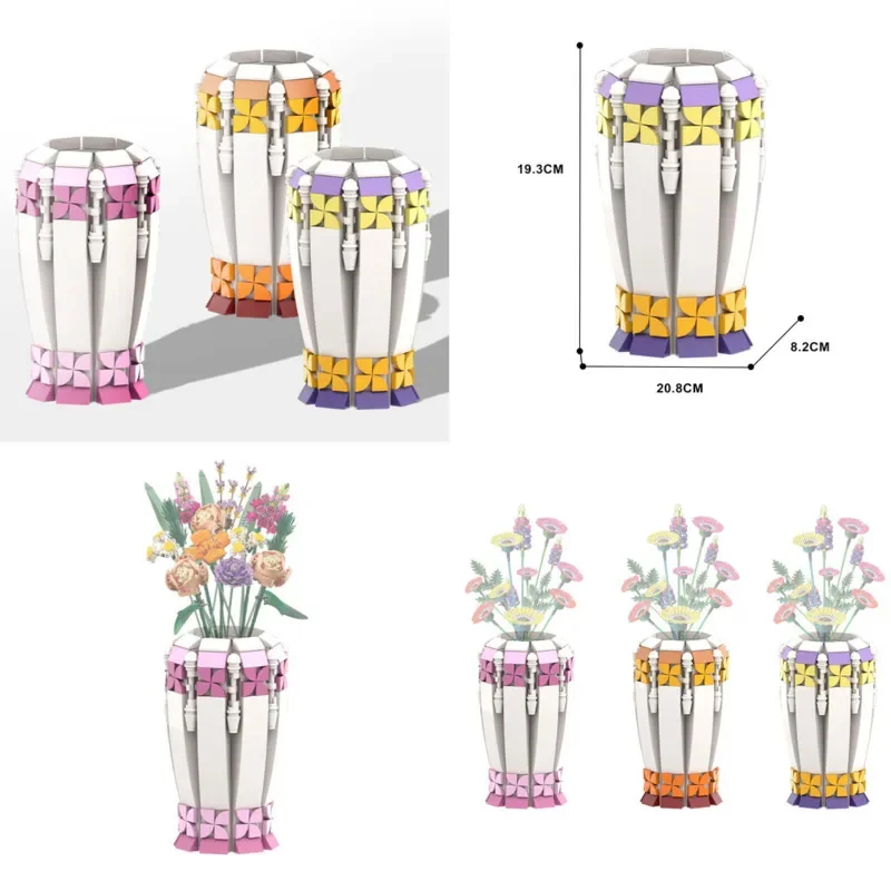 MOC Sunflower Rose Bottles Independently Designed Compatible With Lego Small Particle Building Blocks Puzzle Toy Couple Gift