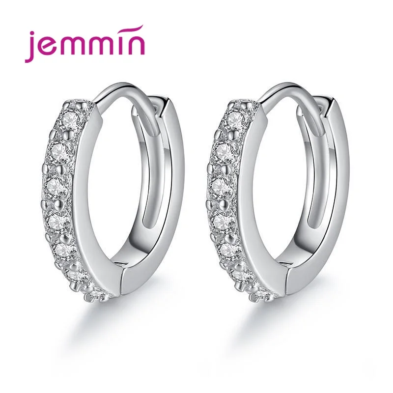 Simple Style Loop Hoop Earrings S925 Silver  Transparent AAA Zircon Stone Inlay Paved Brincos Ear Accessories Jewelry