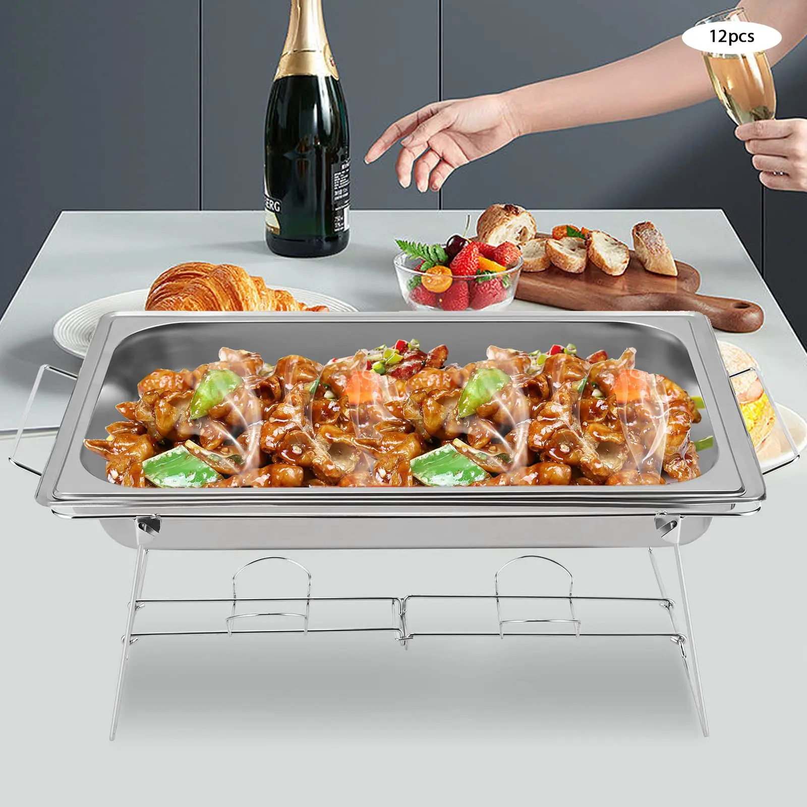 Gdrasuya10 12 قطعة من حامل البوفيه القابل للطي - رف غضب معدني مع حامل إطار سلكي - صواني تقديم وتدفئة الطعام - مستلزمات تقديم الطعام #4