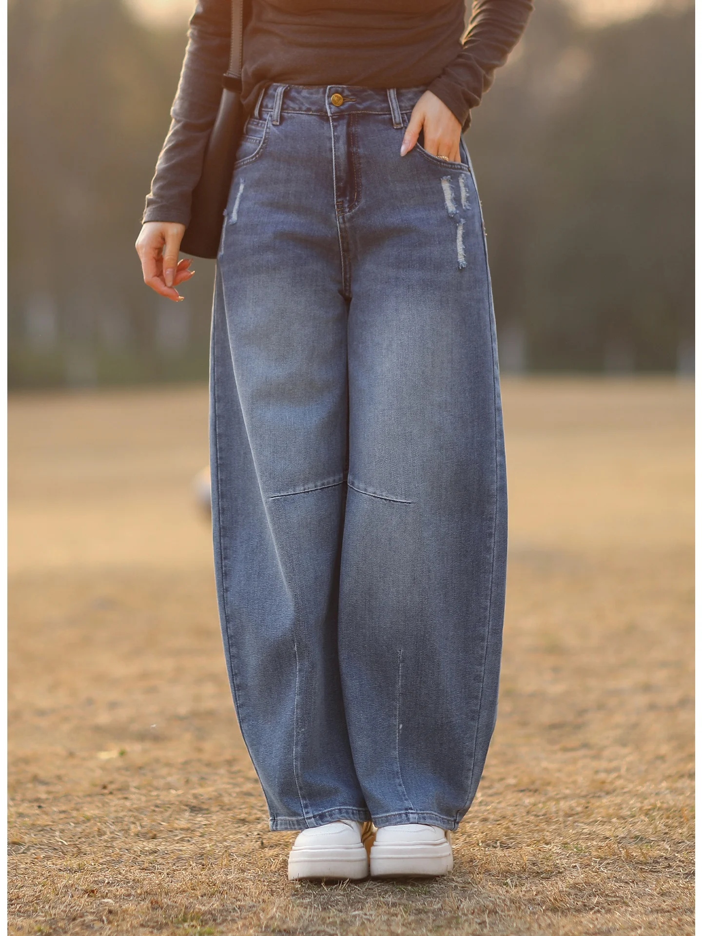 

Slimming Faionable Denim Bowleg Pants Women's Spring Sle Tree Also Cuffed Trousers Superb Knife Jeans Casual Loose Fit