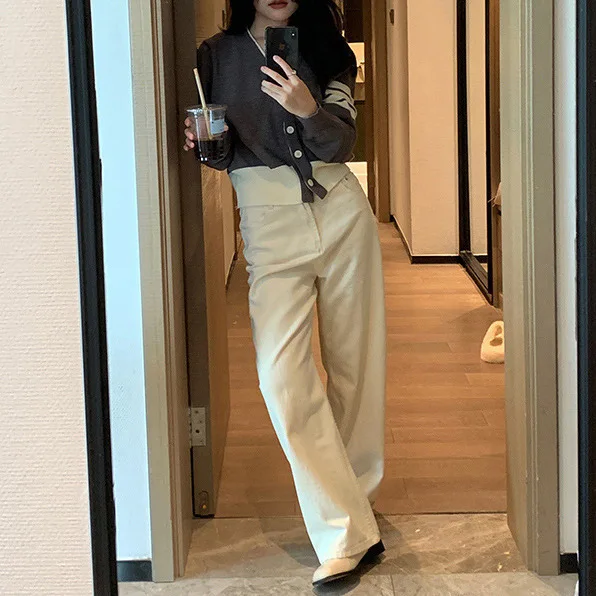 

7526 Winter New British College Style Age-Reducing V-Neck Four-Stripe Color-Block Fake Two-Piece Knitted Cardigan Jacket