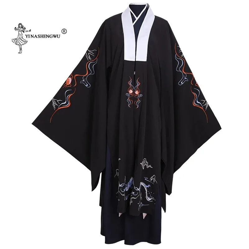 aa26Chinese Samurai Uomo Drago Stampa Harajuku Antico Vintage Uomo Set di abbigliamento tradizionale Performance Hanfu cinese
