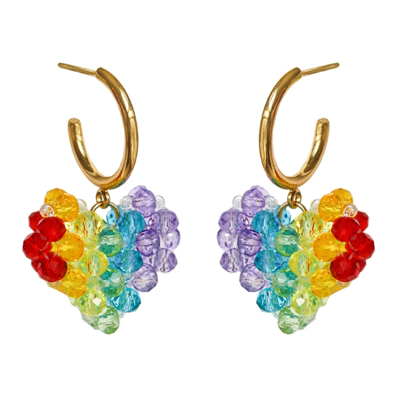 

Colorful peach heart earrings summer cute summer rainbow spring summer earrings women's ear clips