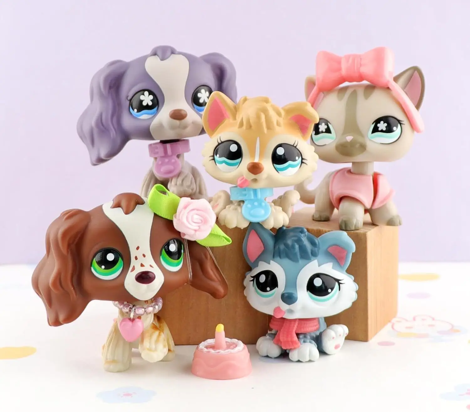 5PCS Lovely Pet Shop Toy Set-Heart Old Rare g2 Animal with Accessories