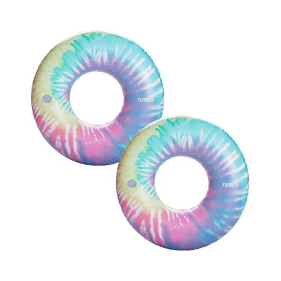

Pool party inflatable tie dye tube float, PVC material, multicolor, extra-large donut style luxury raft, bundle of 2