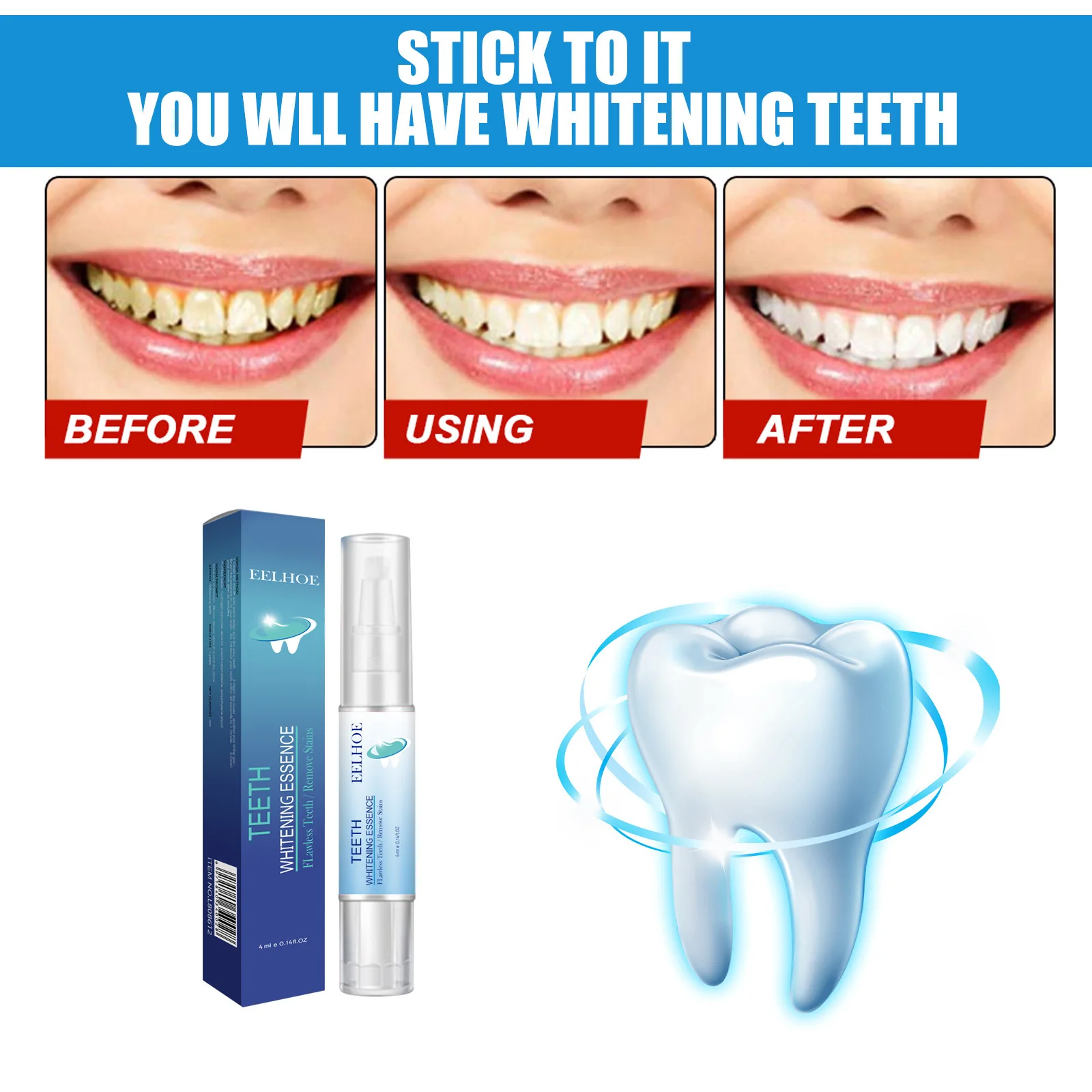 EELHOE Teeth Whitening Essence Teeth Stain Remover Repair Gingival Fresh Breath Coffee Bleach Cleaning Teeth Whitening Pen 4ml