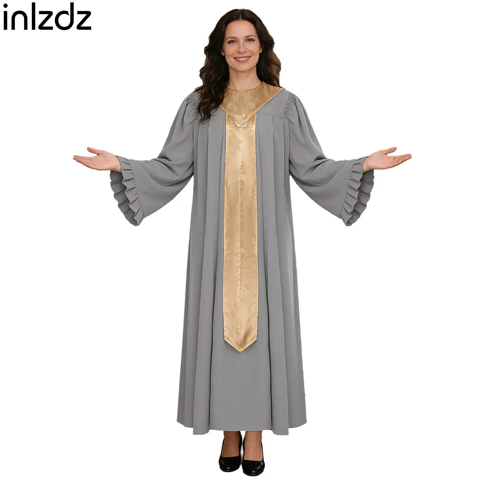 

Женская церковная ряса для взрослых, литургический костюм для хоровых выступлений и танцев, расклешенная длинная ряса с длинными рукавами, сестринская ряса для женщин