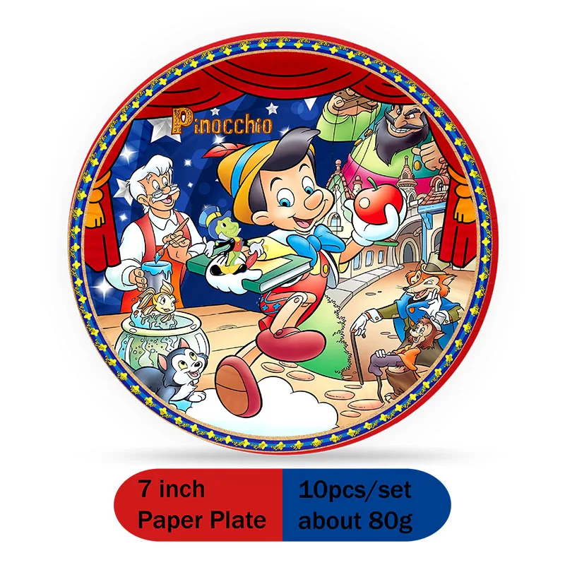 Cartoon The Adventures of Pinocchio Decorations Birthday Party Favors Childrens Disposable Paper Cup Plate Cake Toppers Supplies