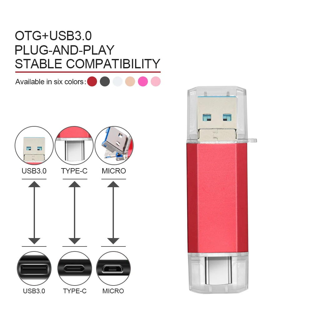 Unidad Flash USB OTG 3 en 1, Pendrive 3,0, tipo C, Micro USB, 32GB, 64GB, 128GB, 256GB