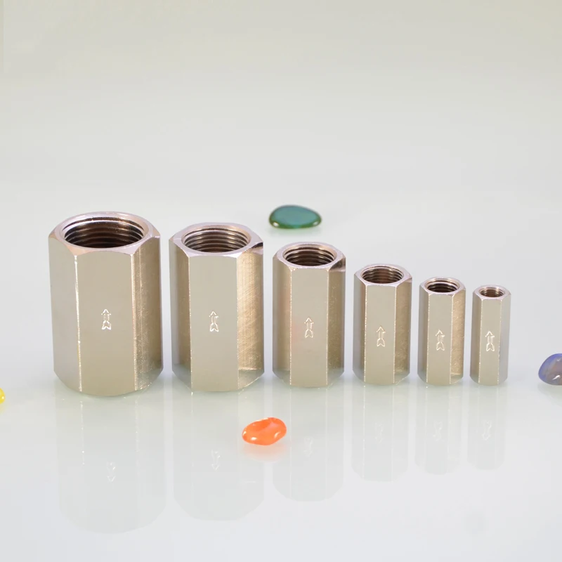 Pneumatic Check Valve Hexagonal Nickel Plated Brass, 1/8" 1/4" 3/8" 1/2" 1in Female Thread One-Way Air Control Valve