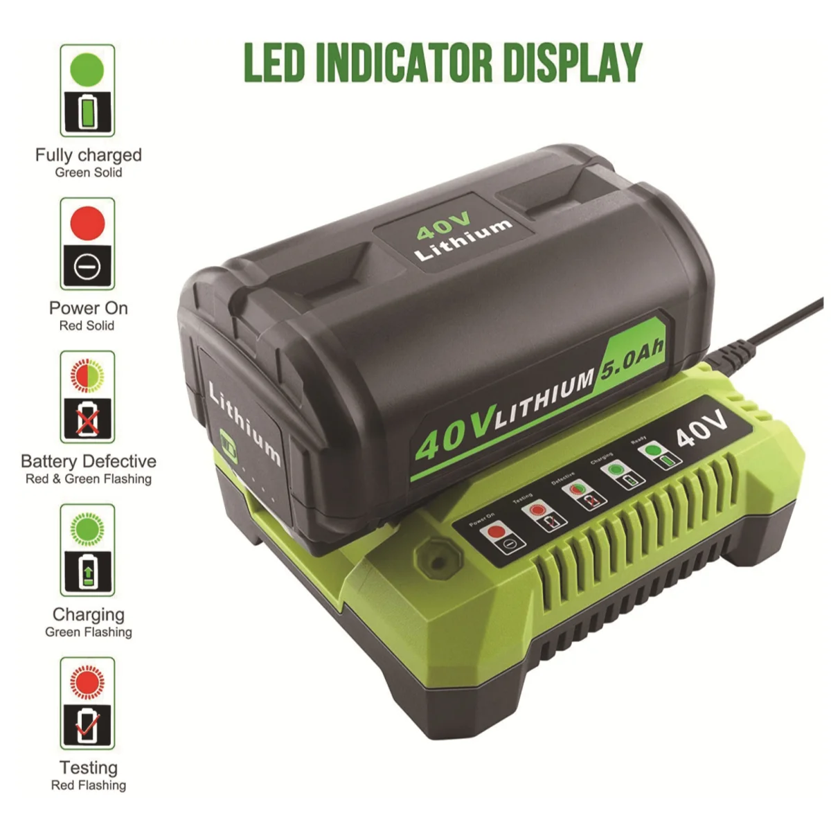 

Fast Battery Charger Multiple Plug Power Tool for RYOBI 40V OP400 Smart LED Multifunction Indicator Cooling System Charger