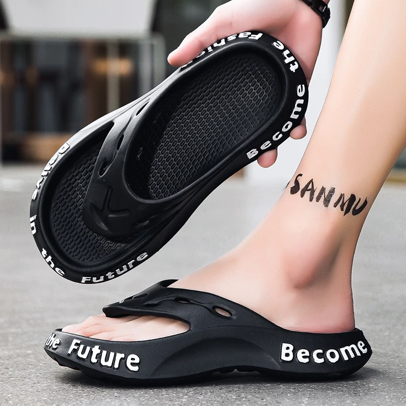 

Men's Flip Flops T-shaped Sandals Black Flat Slippers Beach Shoe Comfortable Open Toed Shoes Casual and Fashionable Summer Shoes