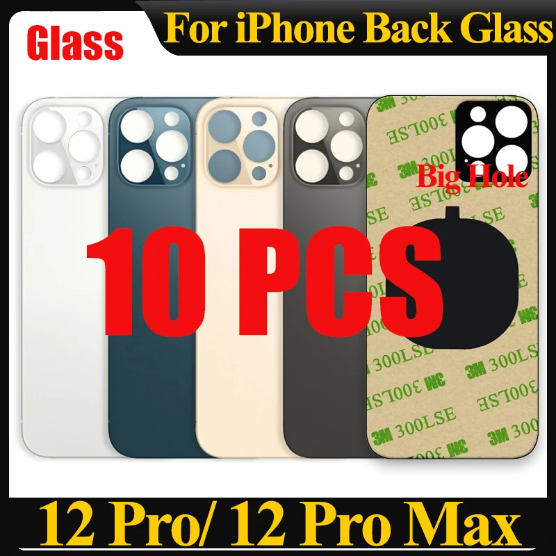 10PCS 2in1 Big Hole Rear Battery Back Door Glass For iPhone 12 Pro Back Cover IPhone 12 Pro Max Back Glass Replacement Part