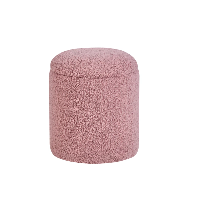 Bed Bottom Stack Pouf White Living Room Velvet Fabric Grey Round Storage Stool Ottoman