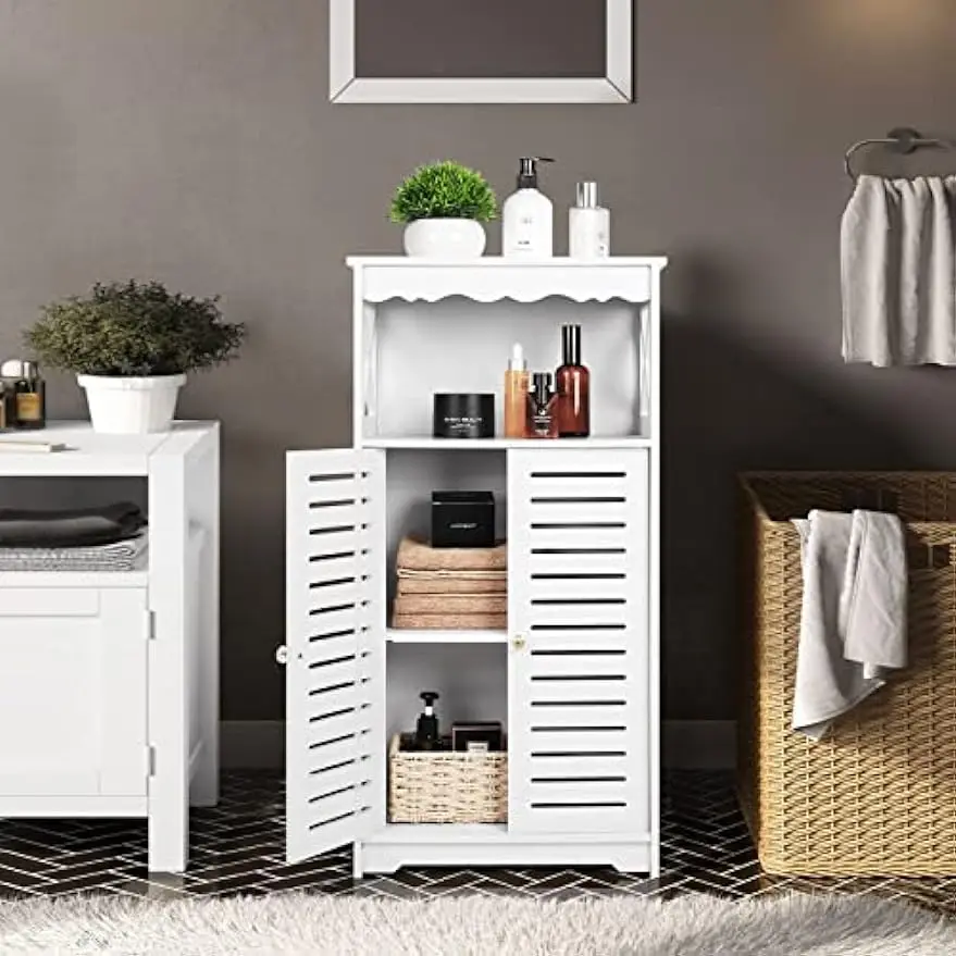 

Bathroom Storage White Floor Free Standing Cabinet,Home Waterproof Storage Furniture for Bedroom Kitchen Hallway