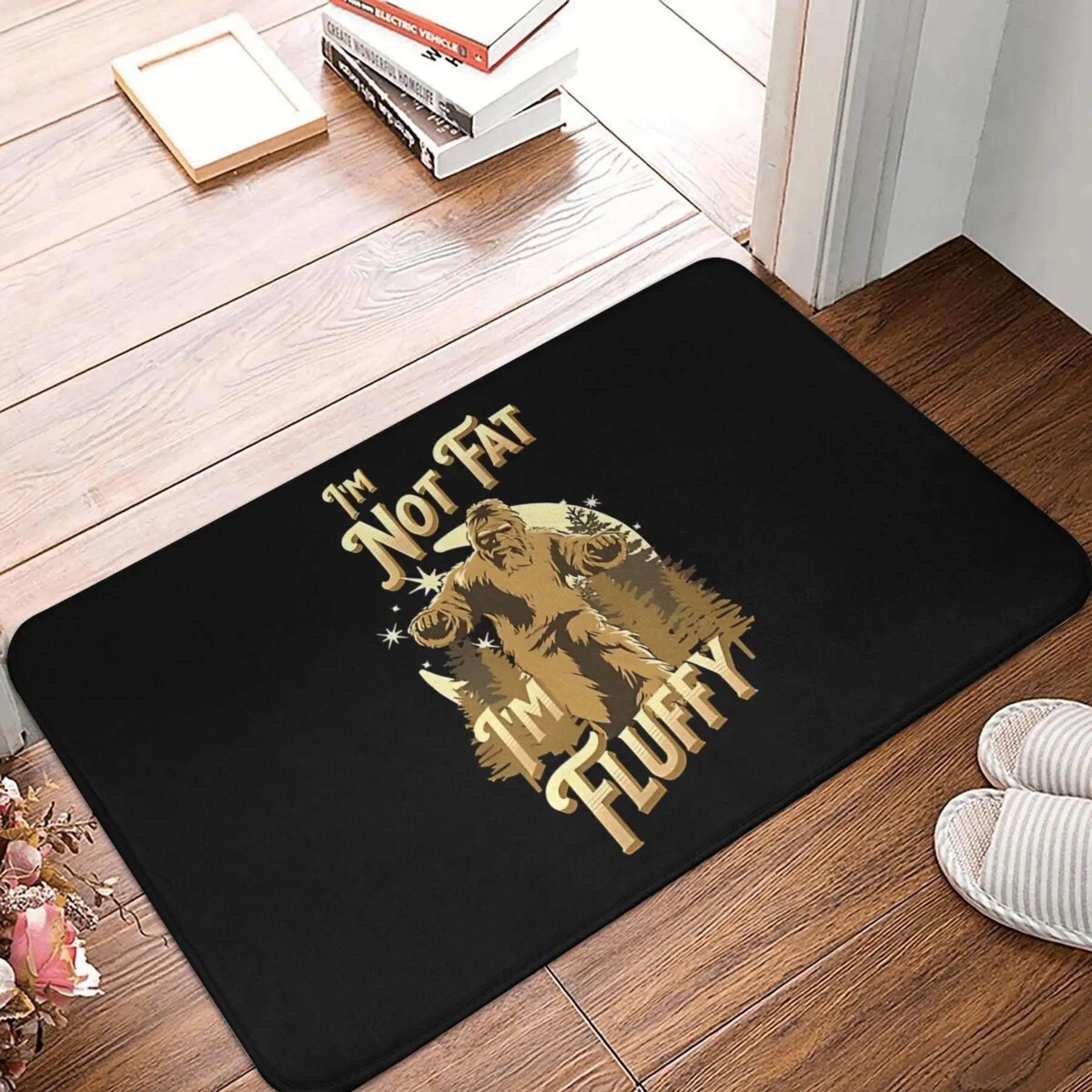 

1pc "I'm Not Fat, I'm Furry" Bigfoot Anti-Slip Doormat - Humorous Bigfoot Design, Soft Polyester Flannel Home Decor Welcome Mat