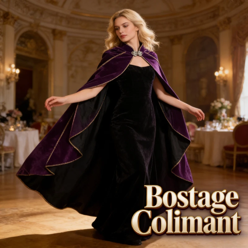 Capa de Terciopelo con Adornos Dorados y Cierre Decorativo, Elegante Capa Vintage Real para Cosplay y Ocasiones Especiales