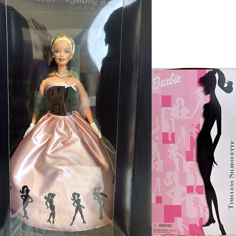 Original barbie timeless silhueta 2000 bonecas loira rosa e preto vestido formal usar luvas 1/6 meninas brinquedos coleção vintage