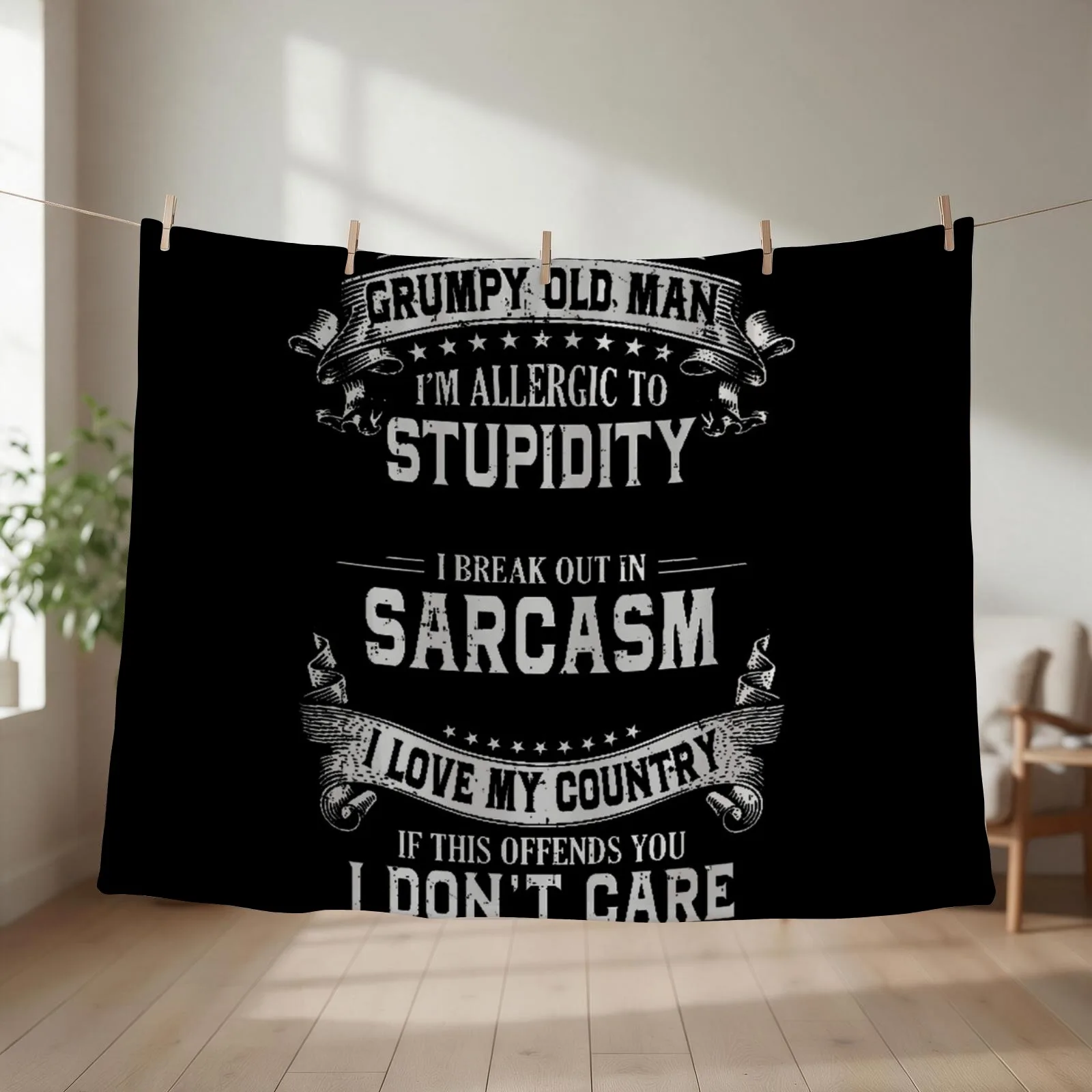 GRUMPY OLD MAN ; Sayings Print Throw Blanket couch cozy soft plush fuzzy picnic outdoor blanket