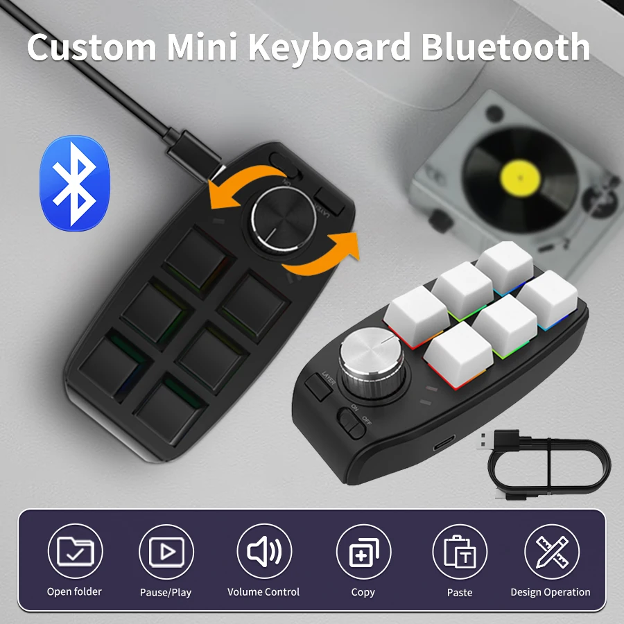 USB Macro Custom Mini Keyboard Bluetooth 6 Keys 1 Knob Programming DIY Mechanical Macropad Gaming Drawing Switch Hot-swap Keypad