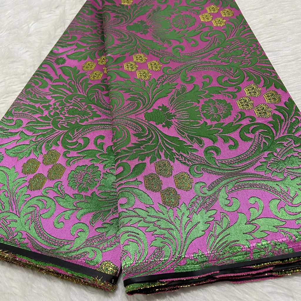 2026 Afrikaanse Luxe Multicolor Damask Stof 5 Yards Hoge Kwaliteit Modieus Bruiloft Feest Hoofddoek Hoed Outfits
