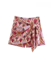 ASDS Women Fashion With Knotted Totem Print Shorts Skirts Vintage High Waist Side Zipper Female Skirts Mujer