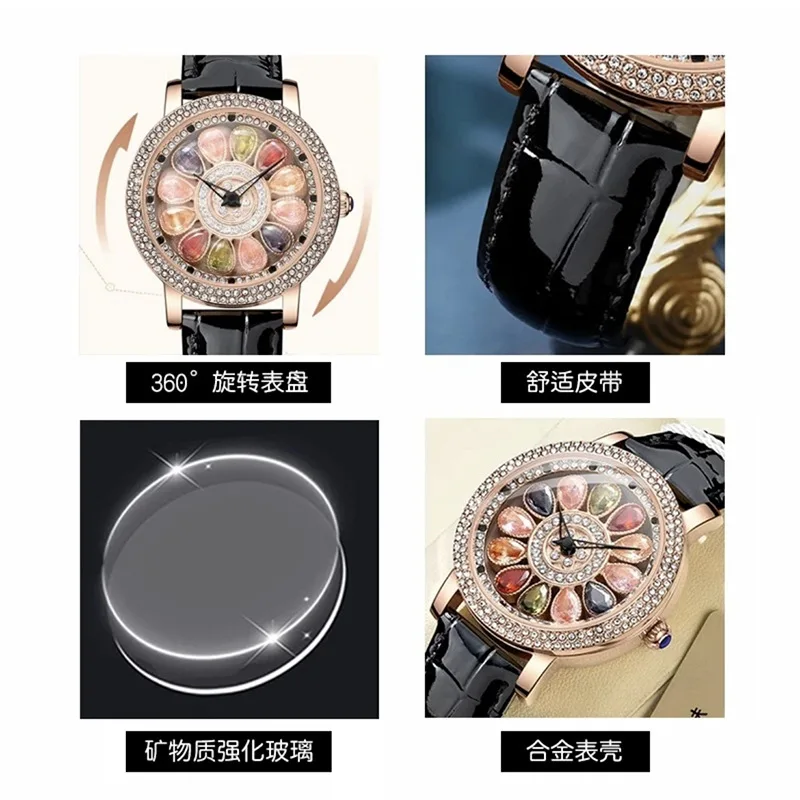 Fashion Rhinestone Women Watches Luxury Rose Gold Rotable Dial Design Casual Quartz Wristwatch for Female Waterproof Top Brand