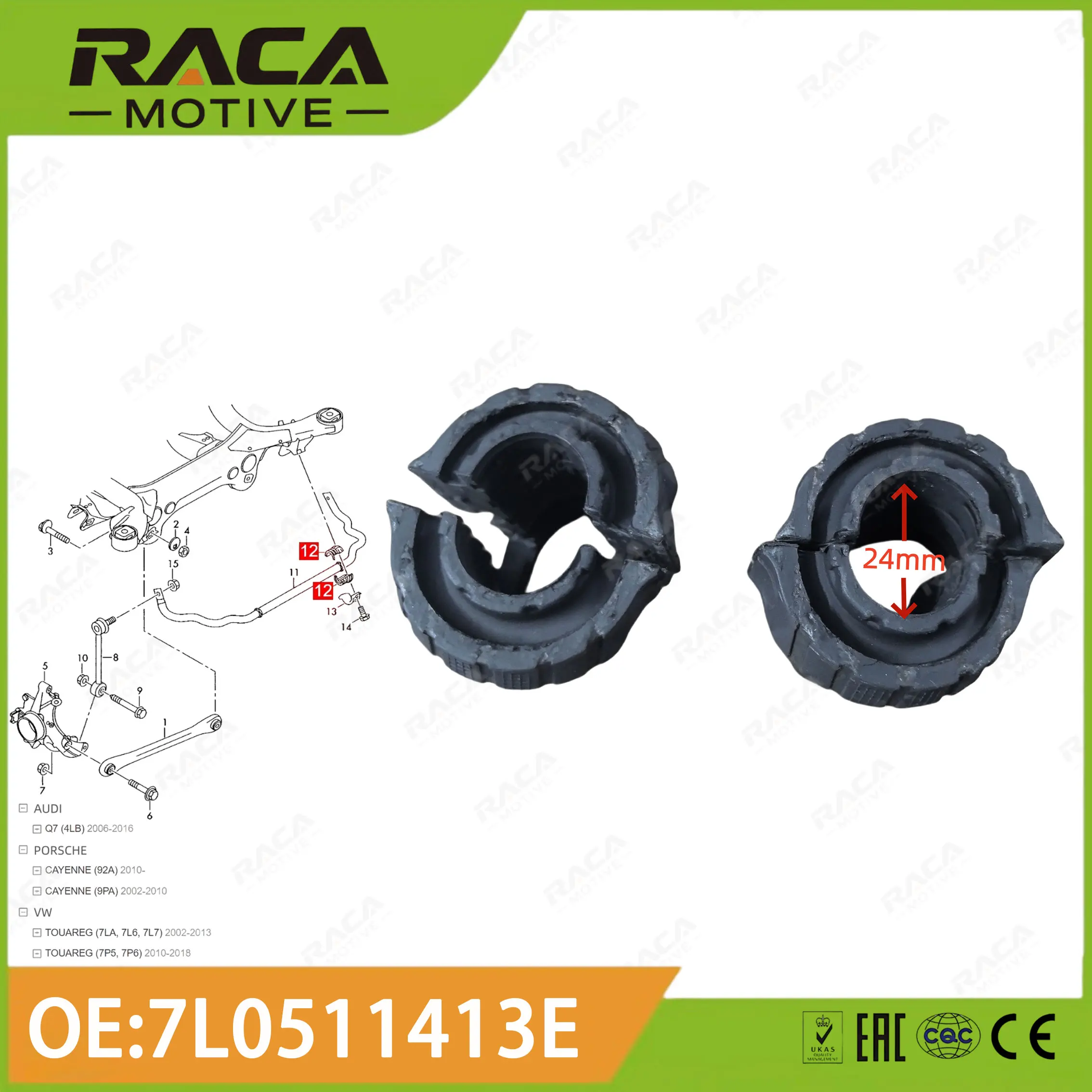 4 Pcs Rear Axle Stabilizer Rubber Bushing 24mm for Porsche Cayenne Audi Q7 Vw Touareg 7P 95533379250 7L0511413E 7L0511413D