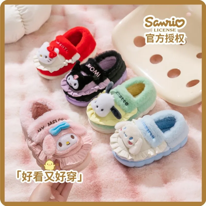 

Хлопковые тапочки My Melody Kawaii с героями мультфильмов для девочек Cinnamoroll, осенне-зимняя новая толстая теплая обувь Kuromi для девочек
