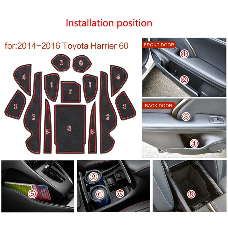 Gate Slot Mat For Toyota Harrier 60 XU60 2014 2015 2016 Non-Slip Latex Cup Holder Pad Interior Cushion Accessories Decoration