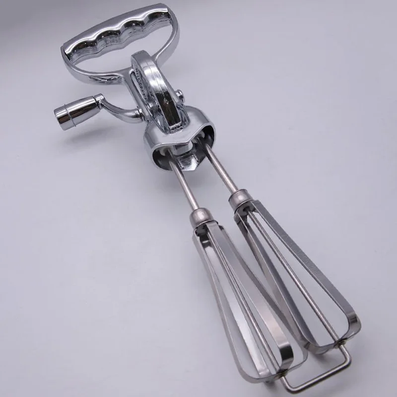 Hand-cranked egg beater with double wheels for baking, stainless steel kitchen mixer tool