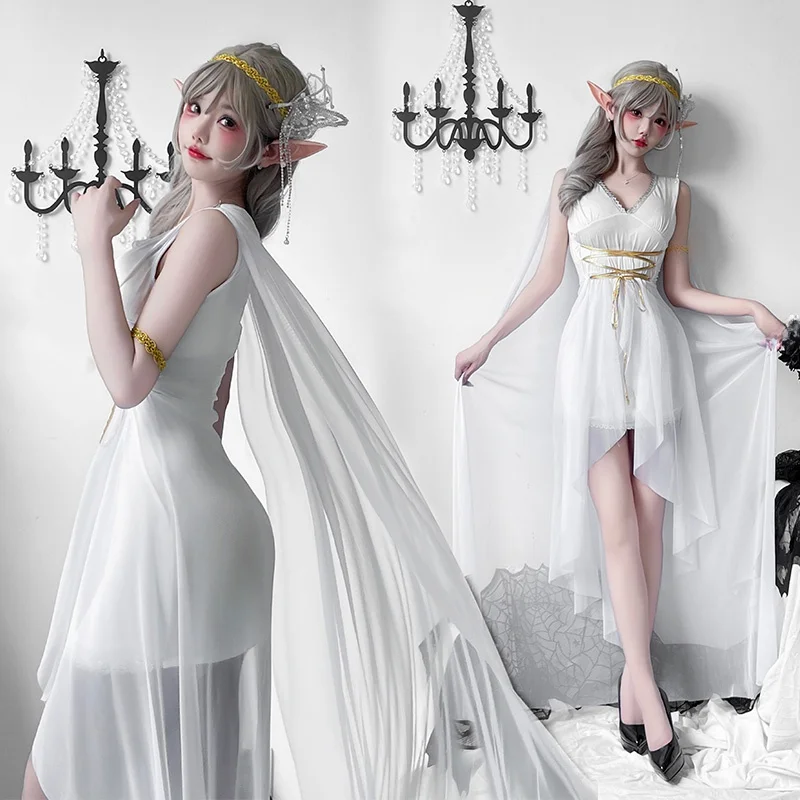Adult Fairy Costume White Long Dr loween Cosplay Performance Outfit Godd Sle Women's Traditional Ethnic Stage Costume