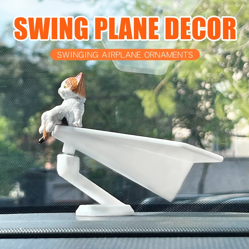 Inertial Swing Plastic Paper Airplane Move Cute Cat Kitten Wag Plane Sway Car Ornament Dashboard Decoration Cool Fun Accessories