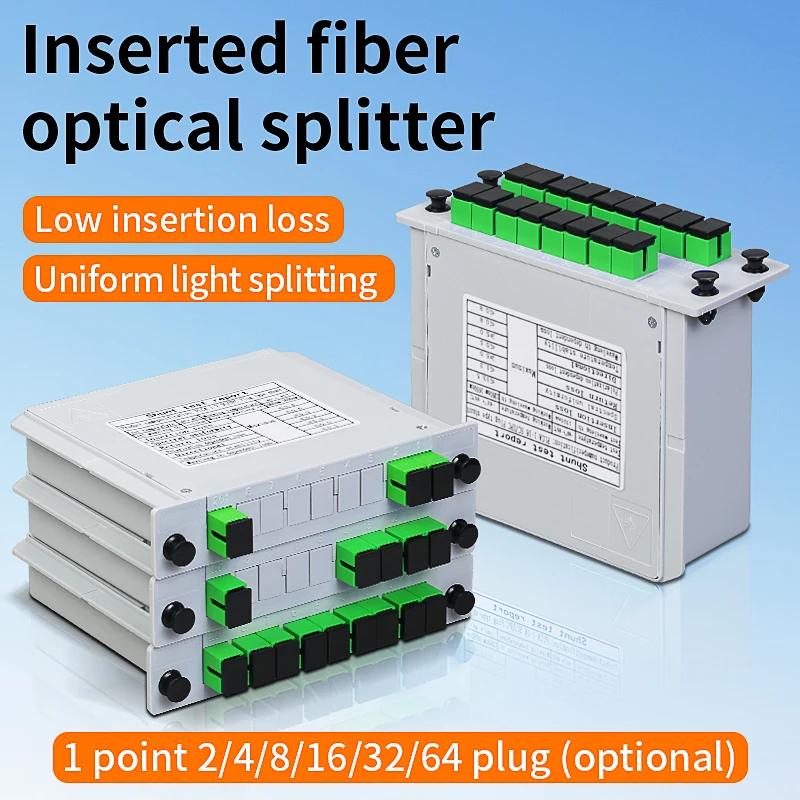 SCAPC/UPC 1X2/4/8/16(Optional) Fiber Optic Splitter Box Cassette Card Inserting PLC Splitter FTTH Fiber Optical Coupler Splitter