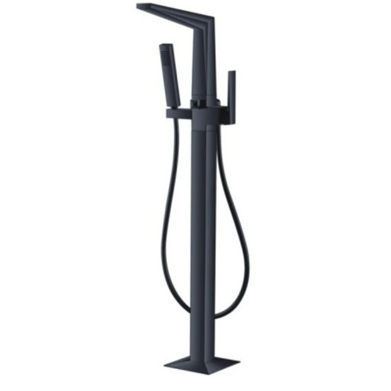 Black minimalist all-copper floor-to-ceiling bathtub faucet flower shower set